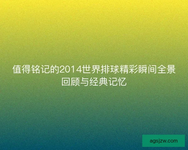 值得铭记的2014世界排球精彩瞬间全景回顾与经典记忆